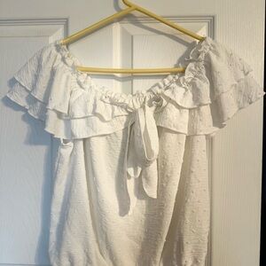 Off-Shoulder White Ruffle Tie-Front Blouse L